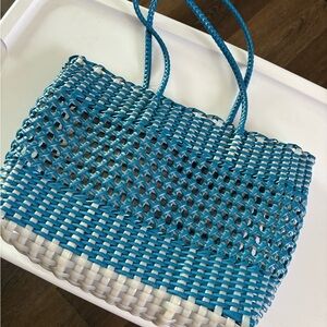 Chic Blue and White Woven Tote